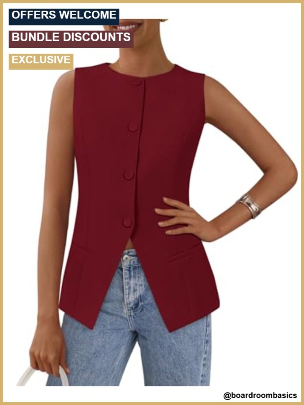 Women's Tailored Suit Vest Sleeveless Button Down Business Casual Office Top
